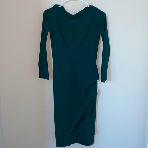 Chiara Boni Charisse Ruched V-Neck Midi Cocktail Dress Sz 40 Green